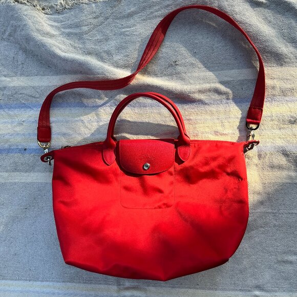 LONGCHAMP Monochrome dynamic red MODELE DEPOSE shoulder tote EUC with strap - Picture 1 of 10